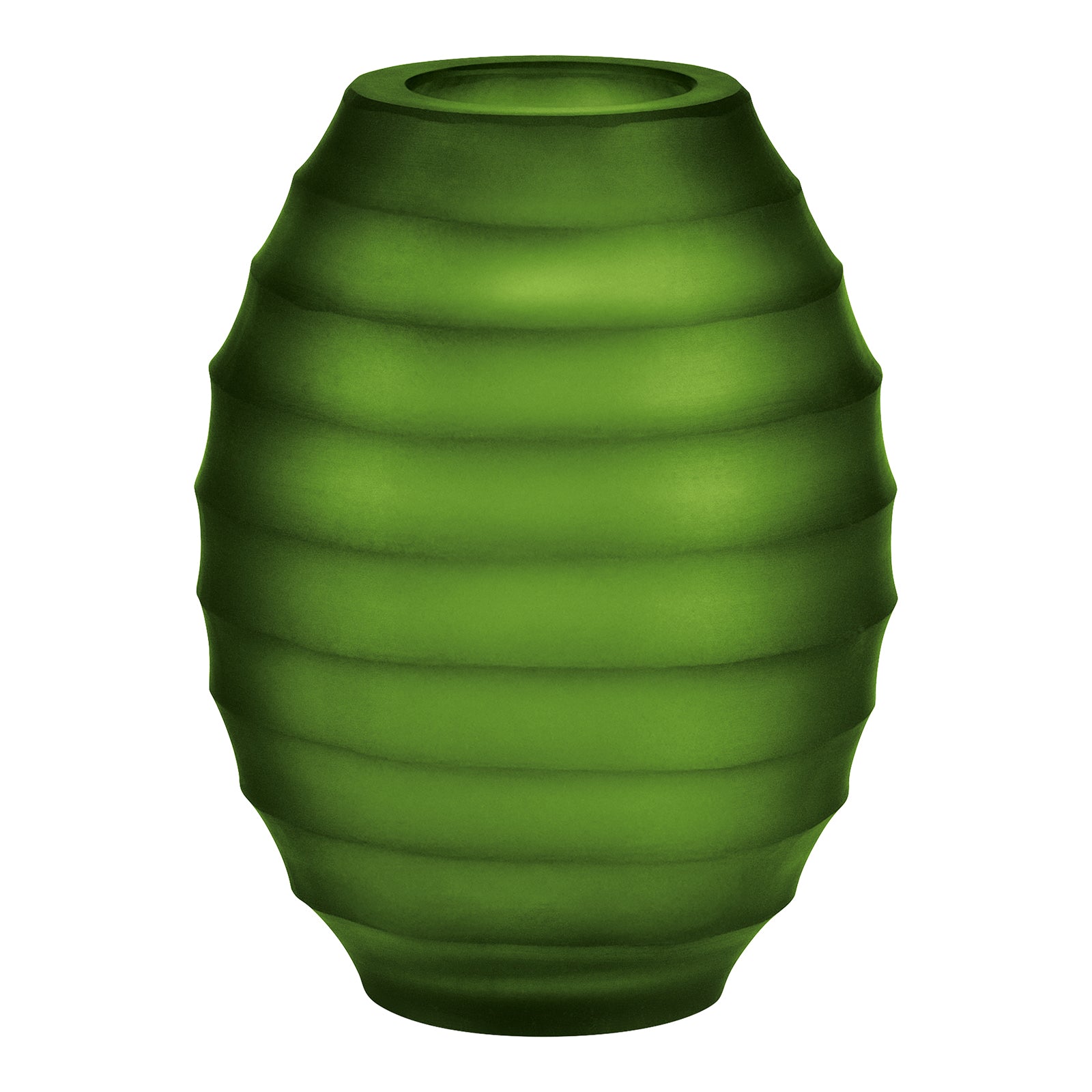 Ein opak-grüner Atelier by ipuro vert Diffusor von ipuro mit matter Oberfläche und gerippter, runder Form wird vor einem weißen Hintergrund präsentiert.
