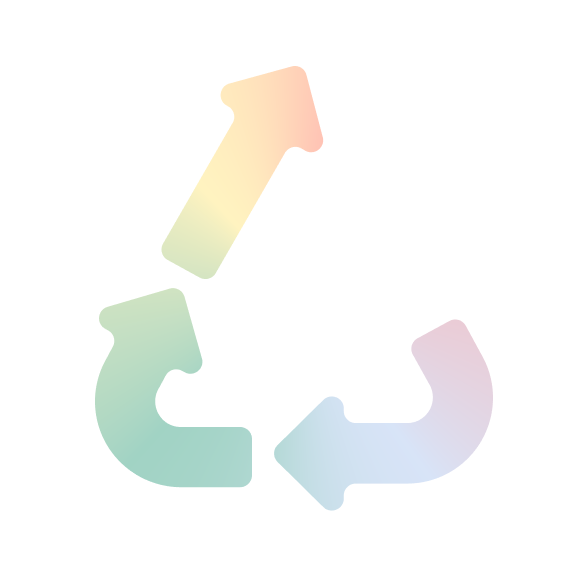 Drei gebogene Pfeile bilden eine kreisförmige Endlosschleife, jeder Pfeil in einem anderen pastellfarbenen Farbverlauf: gelb zu rosa, grün zu gelb und blau zu grün. Der Hintergrund ist weiß.